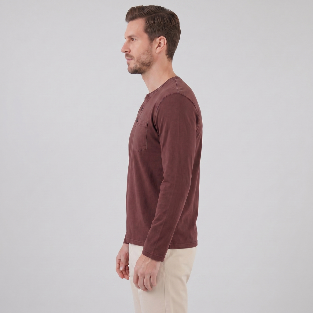 Men's Long Sleeve Cotton Henley Shirt for Casual Wear