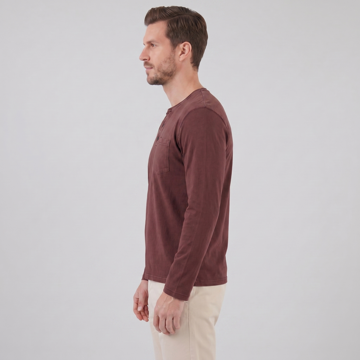 Men's Long Sleeve Cotton Henley Shirt for Casual Wear
