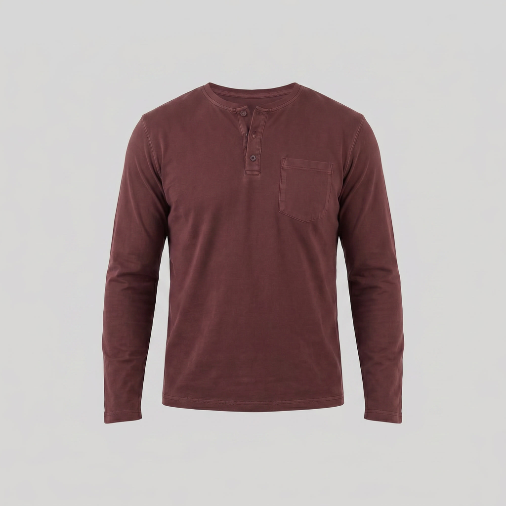 Men's Long Sleeve Cotton Henley Shirt for Casual Wear