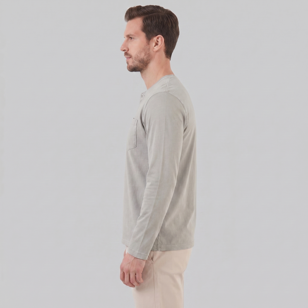 Men's Long Sleeve Cotton Henley Shirt for Casual Wear