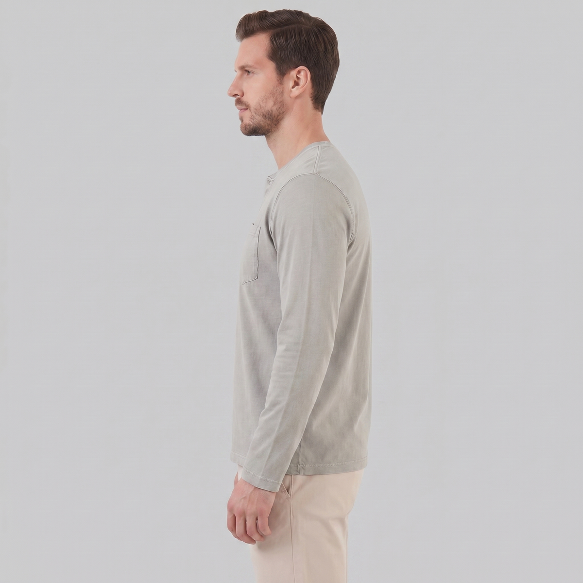 Men's Long Sleeve Cotton Henley Shirt for Casual Wear