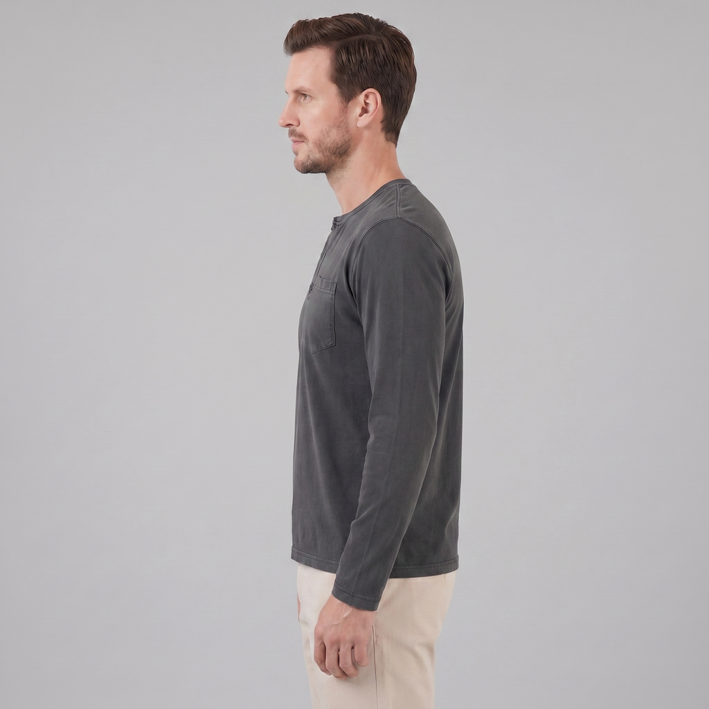 Men's Long Sleeve Cotton Henley Shirt for Casual Wear