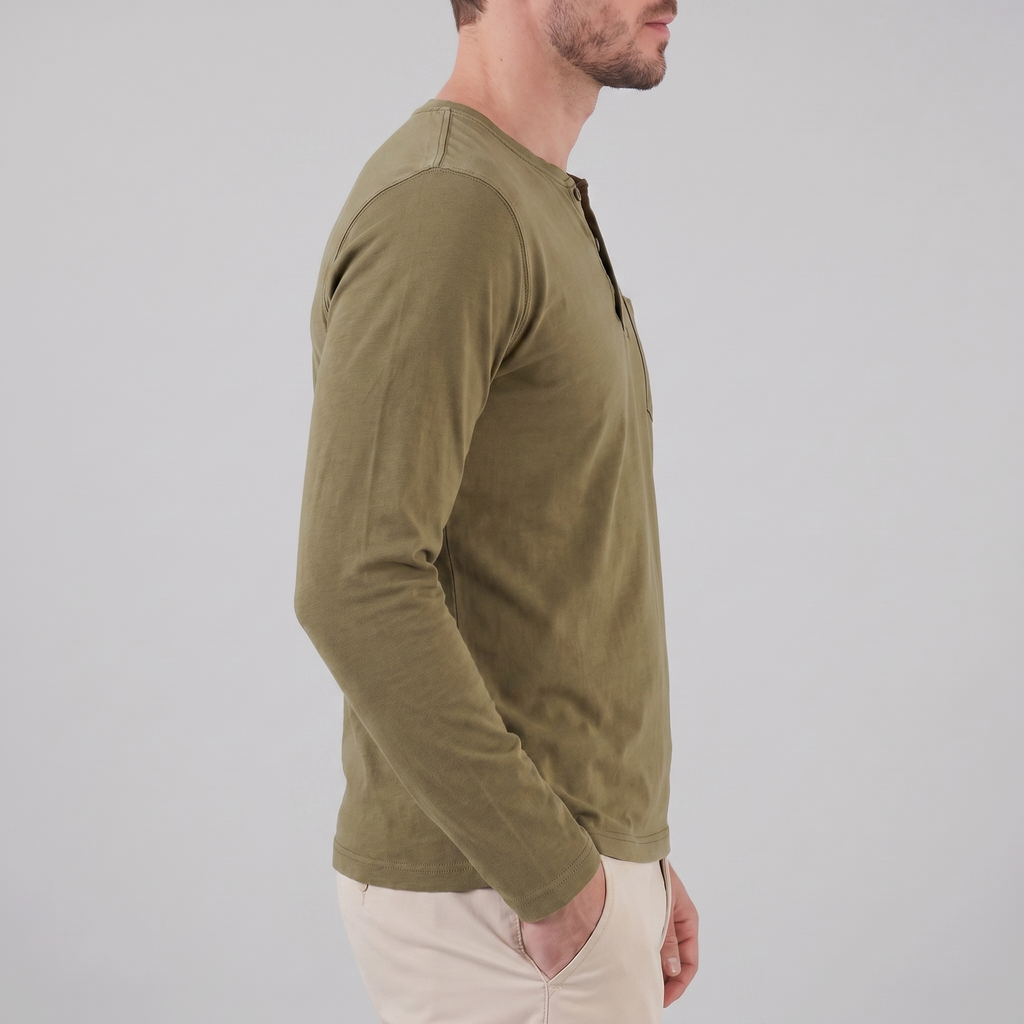 Men's Long Sleeve Cotton Henley Shirt for Casual Wear