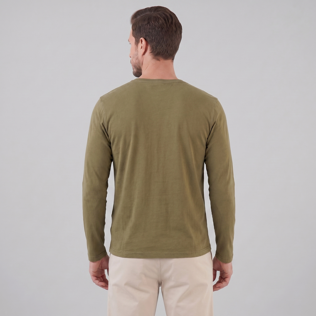 Men's Long Sleeve Cotton Henley Shirt for Casual Wear