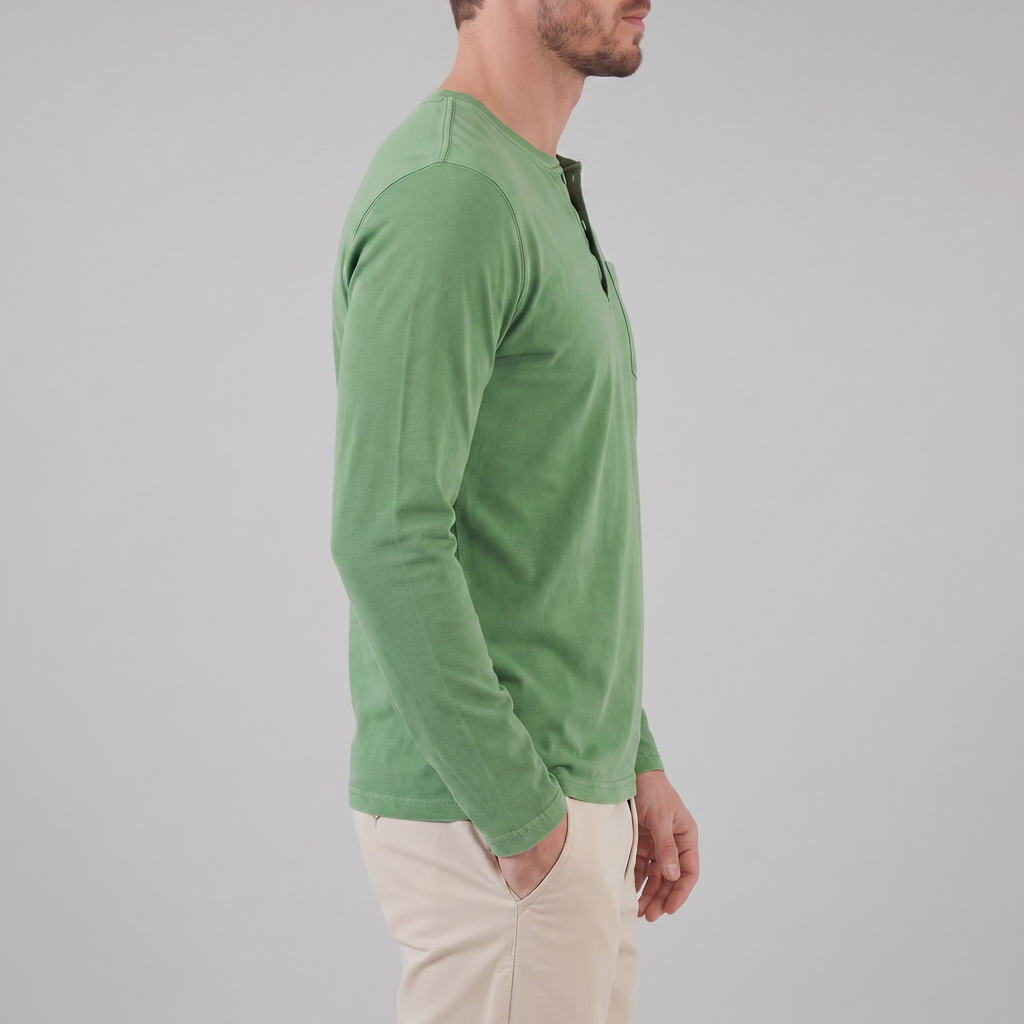 Men's Long Sleeve Cotton Henley Shirt for Casual Wear