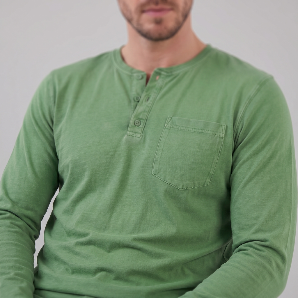 Men's Long Sleeve Cotton Henley Shirt for Casual Wear