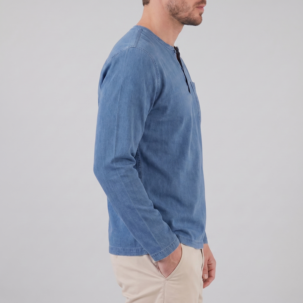 Men's Long Sleeve Cotton Henley Shirt for Casual Wear