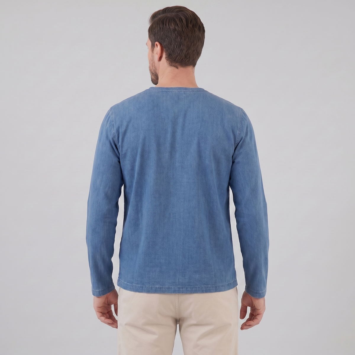 Men's Long Sleeve Cotton Henley Shirt for Casual Wear