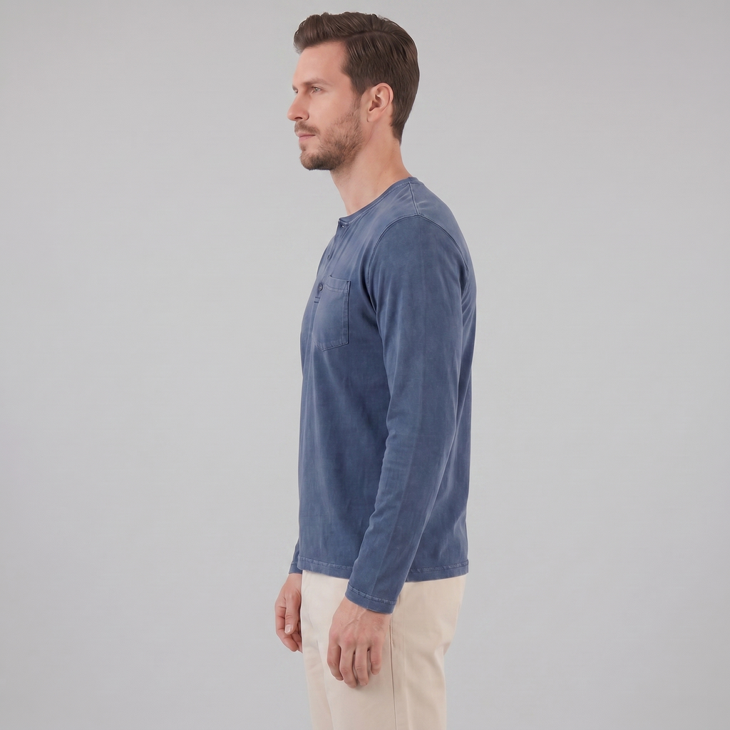 Men's Long Sleeve Cotton Henley Shirt for Casual Wear