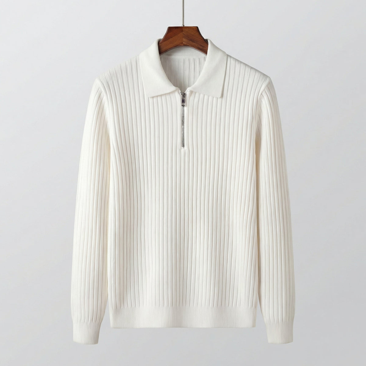 Men's Long Sleeve Zipper Polo Sweater - Comfortable Knit for Casual Wear