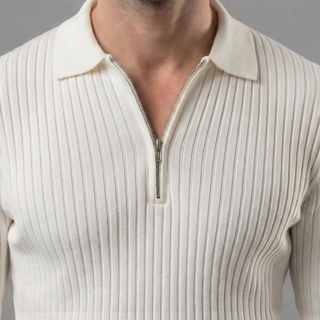 Men's Long Sleeve Zipper Polo Sweater - Comfortable Knit for Casual Wear