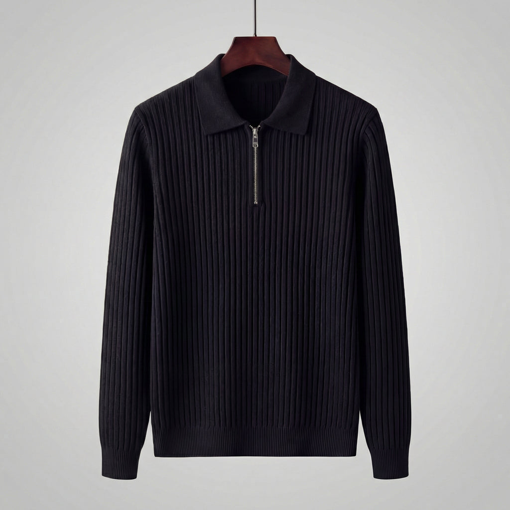 Men's Long Sleeve Zipper Polo Sweater - Comfortable Knit for Casual Wear