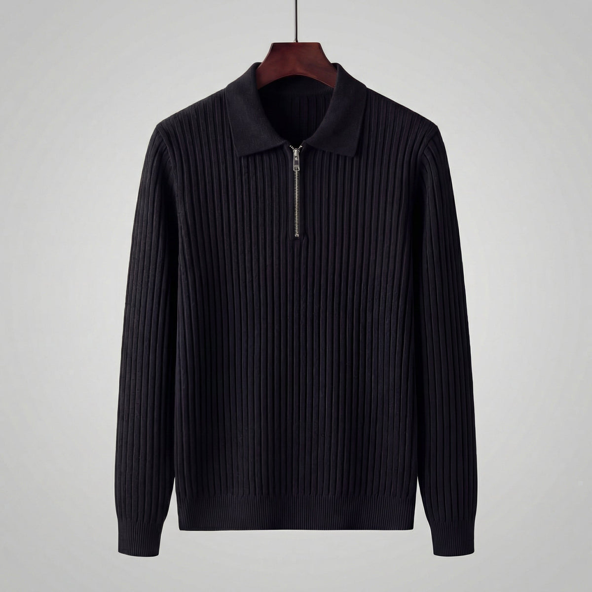 Men's Long Sleeve Zipper Polo Sweater - Comfortable Knit for Casual Wear