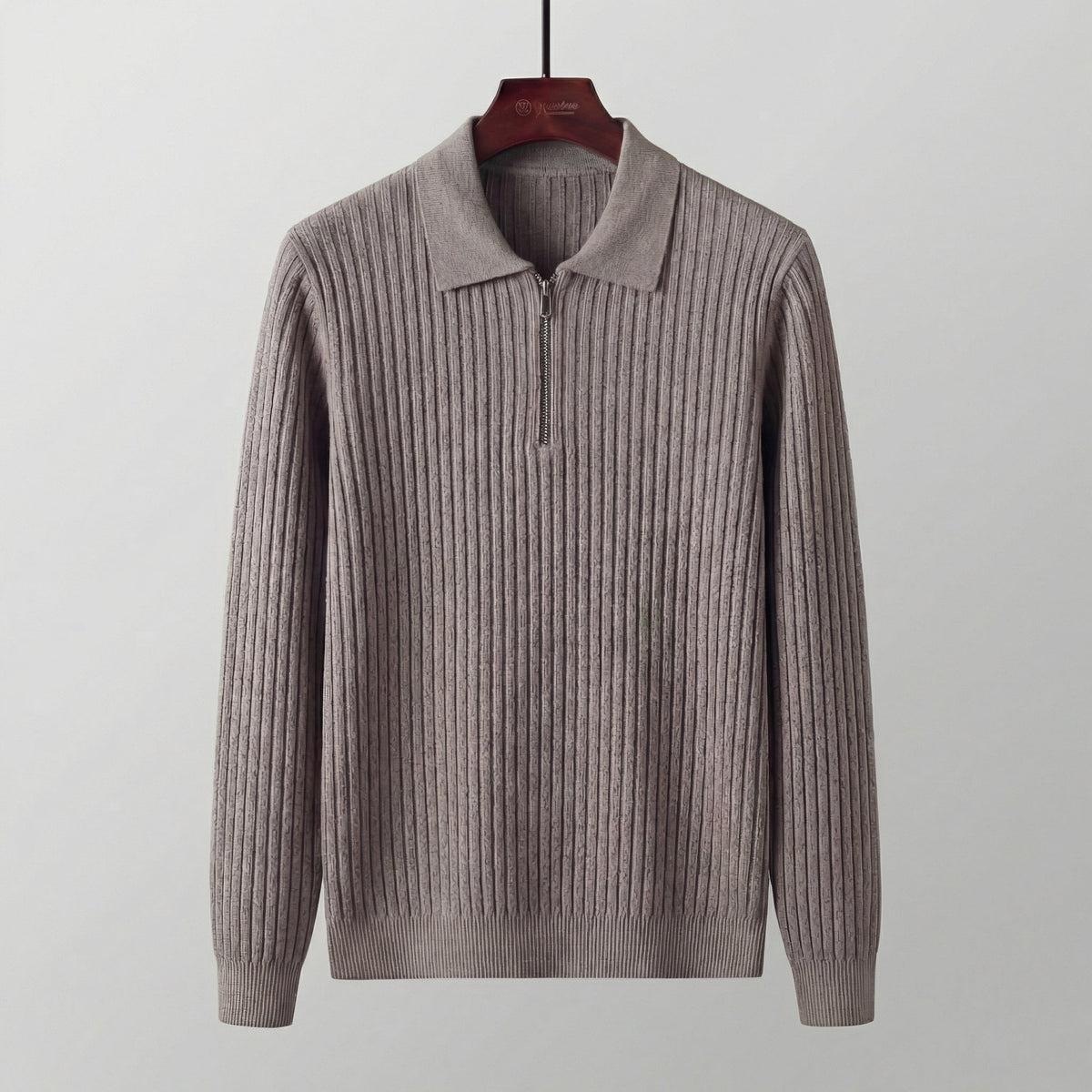 Men's Long Sleeve Zipper Polo Sweater - Comfortable Knit for Casual Wear