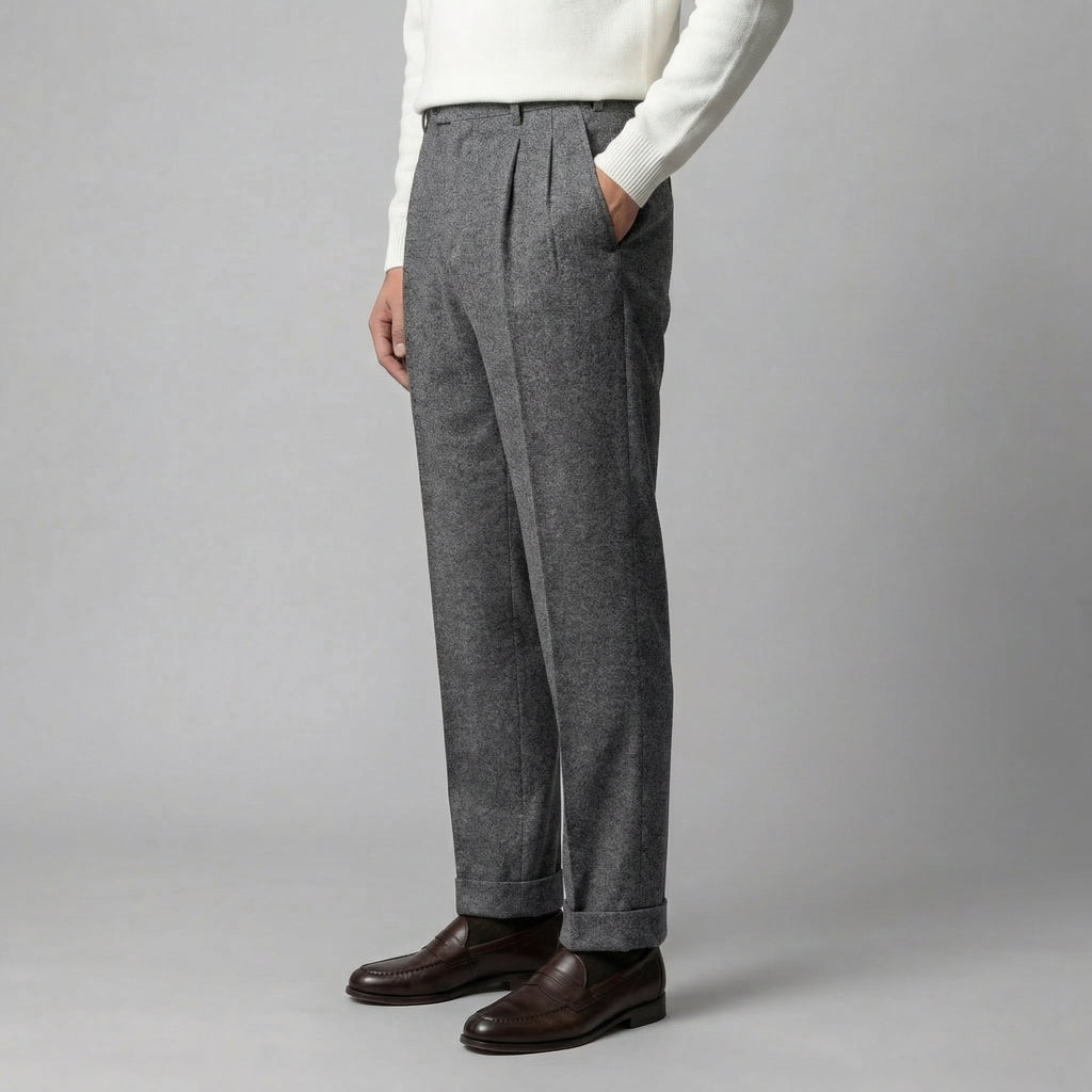 Men's Pleated Trousers with Side Adjuster - Elegant Formal Pants for Events
