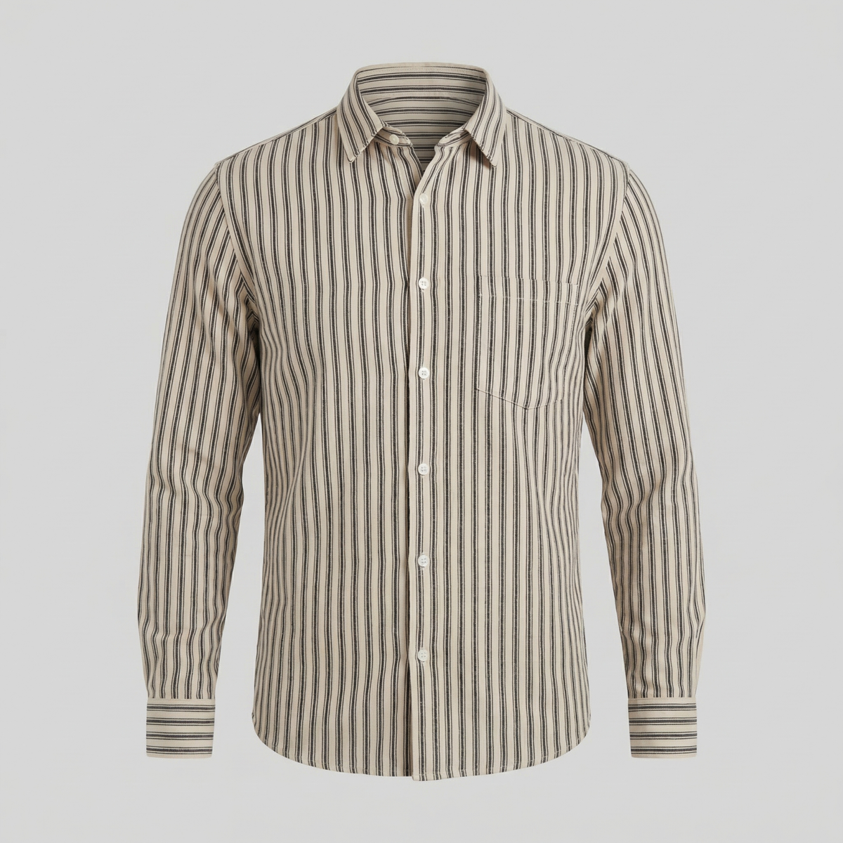Men's Striped Cotton Dress Shirt - Tailored Fit for Business Casual Wear