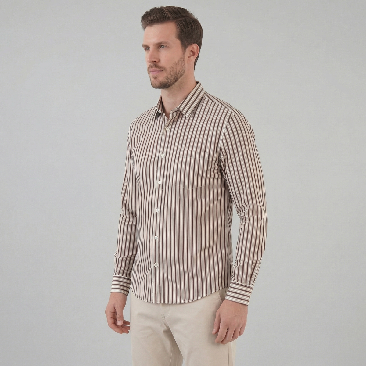 Men's Striped Cotton Dress Shirt - Tailored Fit for Business Casual Wear