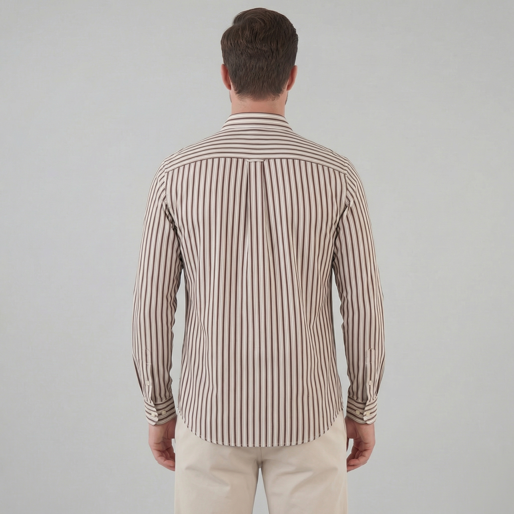 Men's Striped Cotton Dress Shirt - Tailored Fit for Business Casual Wear