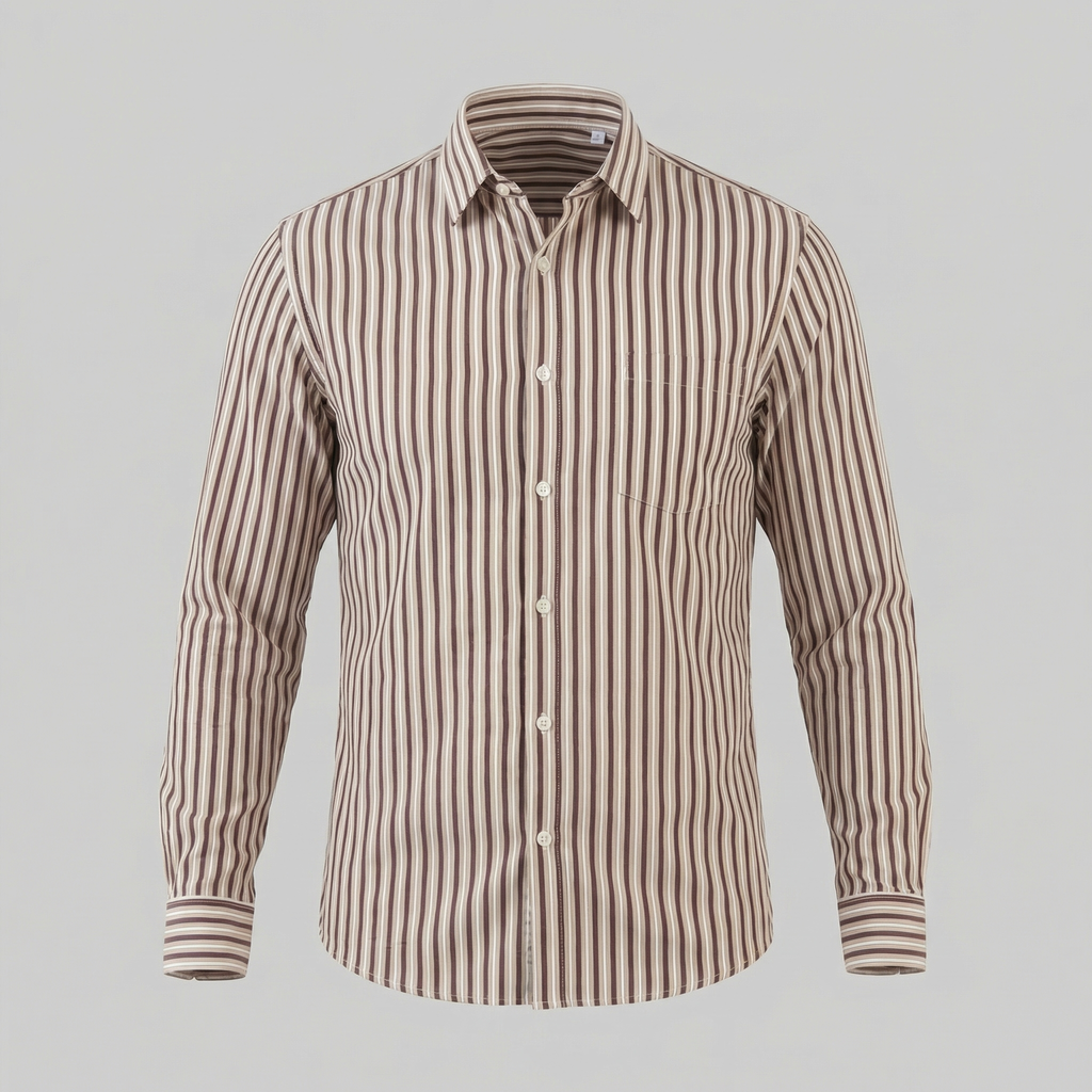 Men's Striped Cotton Dress Shirt - Tailored Fit for Business Casual Wear