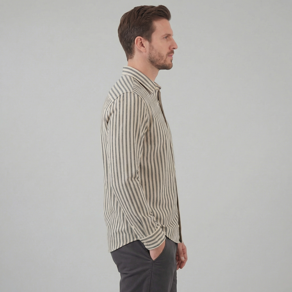 Men's Striped Cotton Dress Shirt - Tailored Fit for Business Casual Wear