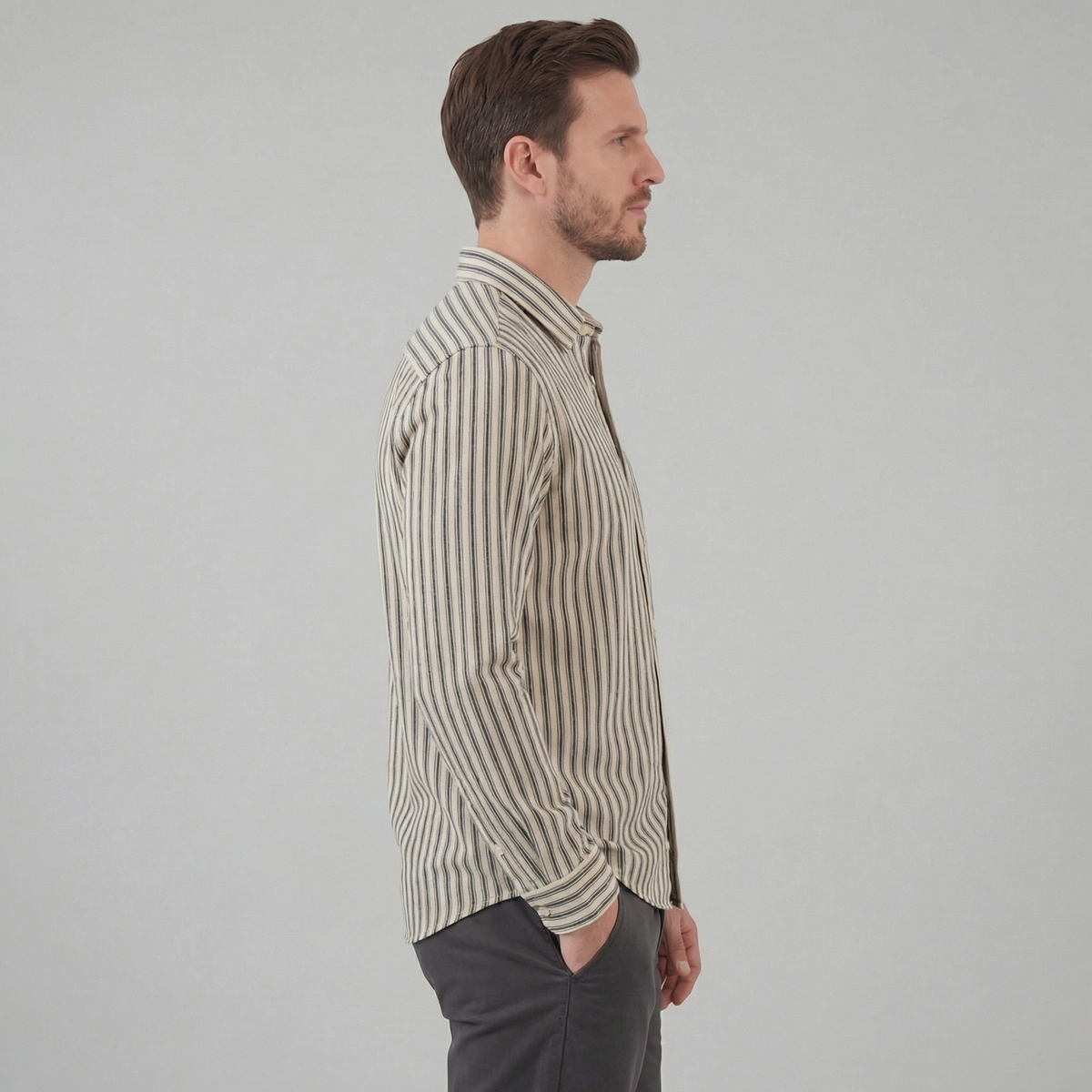 Men's Striped Cotton Dress Shirt - Tailored Fit for Business Casual Wear
