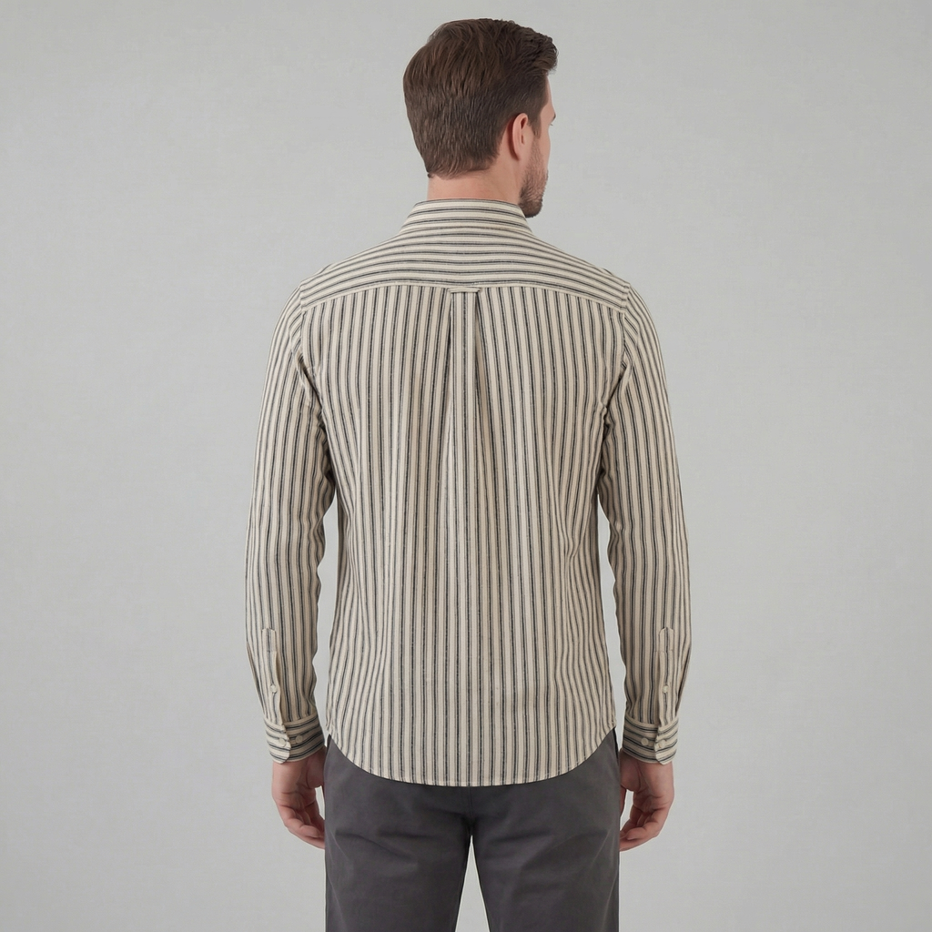 Men's Striped Cotton Dress Shirt - Tailored Fit for Business Casual Wear