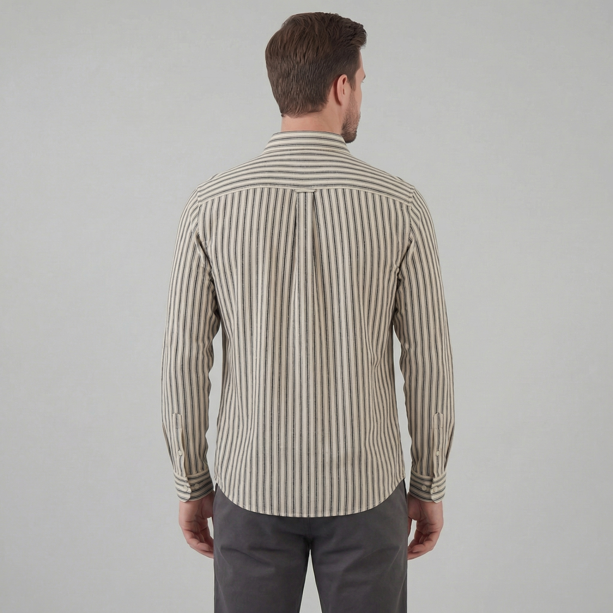 Men's Striped Cotton Dress Shirt - Tailored Fit for Business Casual Wear