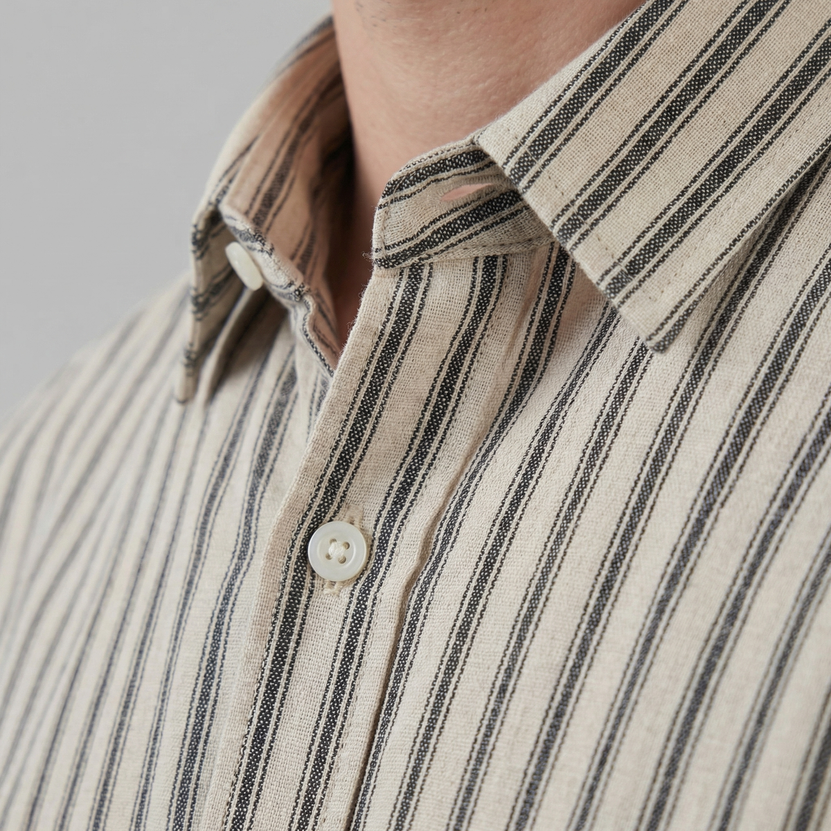 Men's Striped Cotton Dress Shirt - Tailored Fit for Business Casual Wear