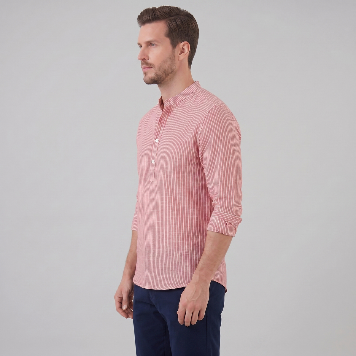 Men's Striped Long Sleeve Henley Shirt - Cotton Casual Wear Top
