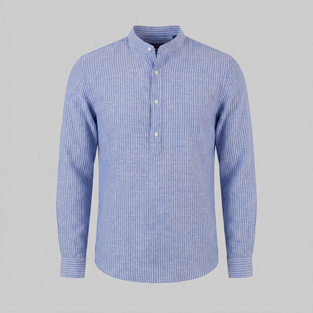 Men's Striped Long Sleeve Henley Shirt - Cotton Casual Wear Top
