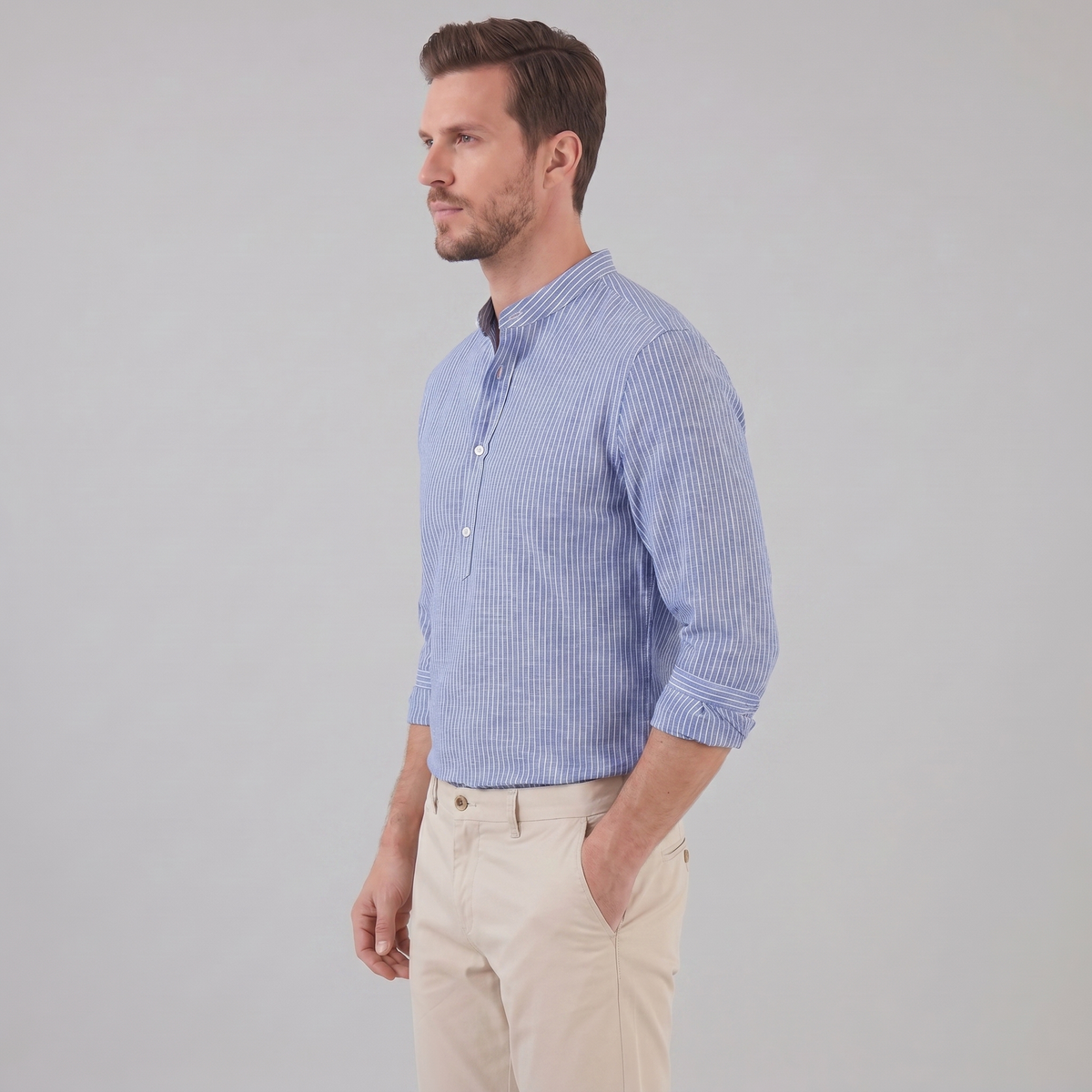 Men's Striped Long Sleeve Henley Shirt - Cotton Casual Wear Top