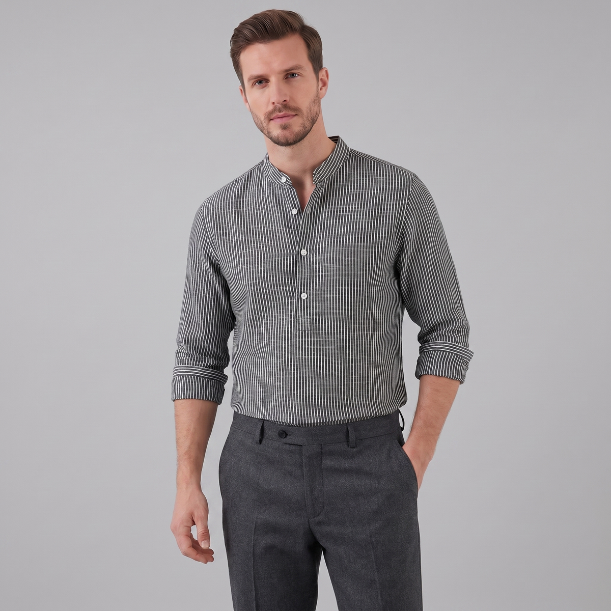 Men's Striped Long Sleeve Henley Shirt - Cotton Casual Wear Top