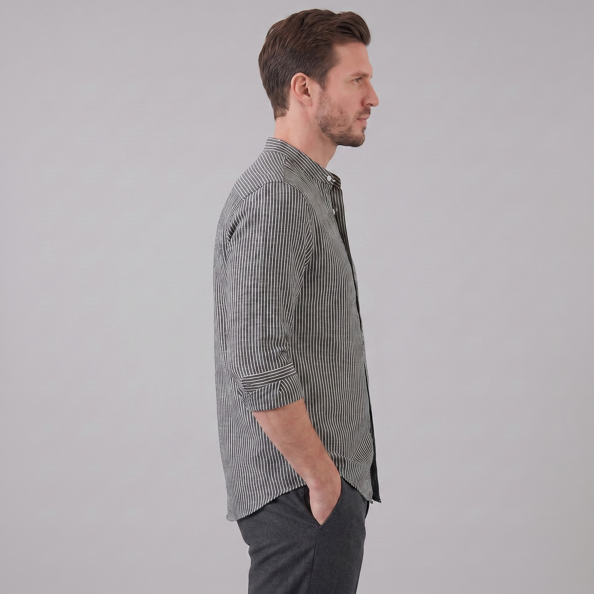 Men's Striped Long Sleeve Henley Shirt - Cotton Casual Wear Top