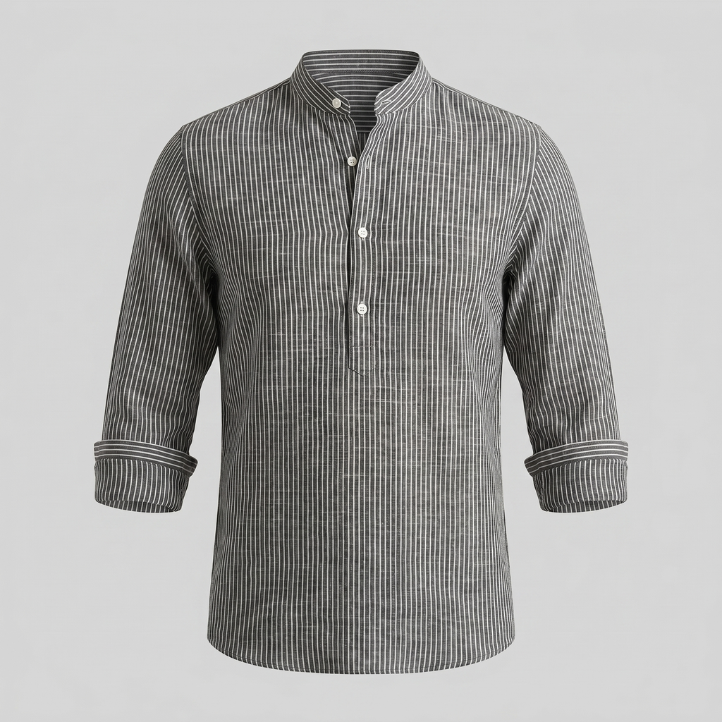 Men's Striped Long Sleeve Henley Shirt - Cotton Casual Wear Top