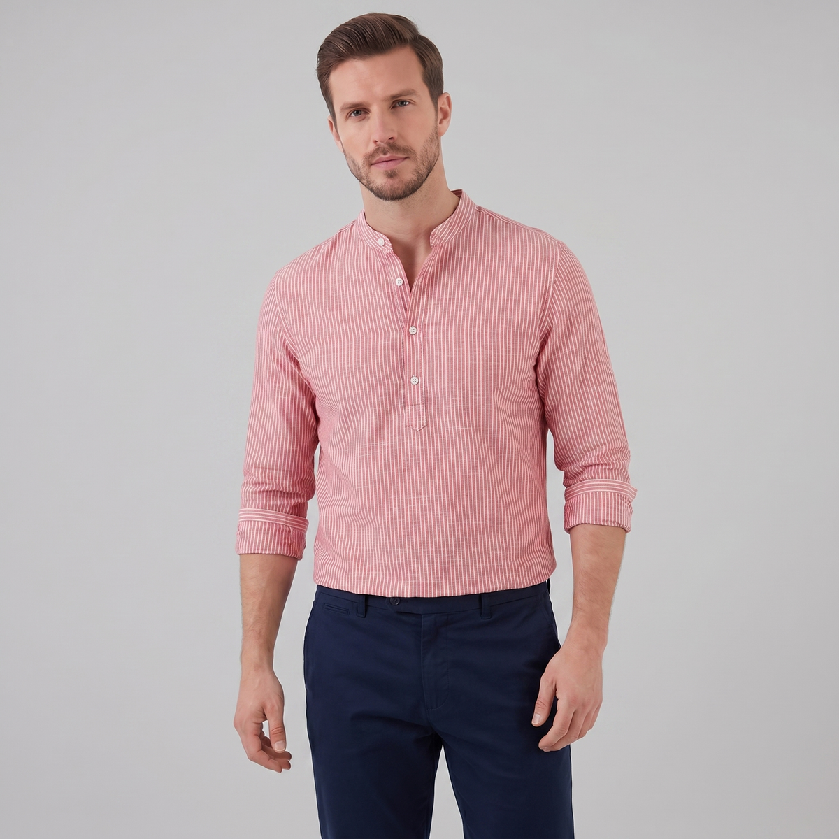 Men's Striped Long Sleeve Henley Shirt - Cotton Casual Wear Top
