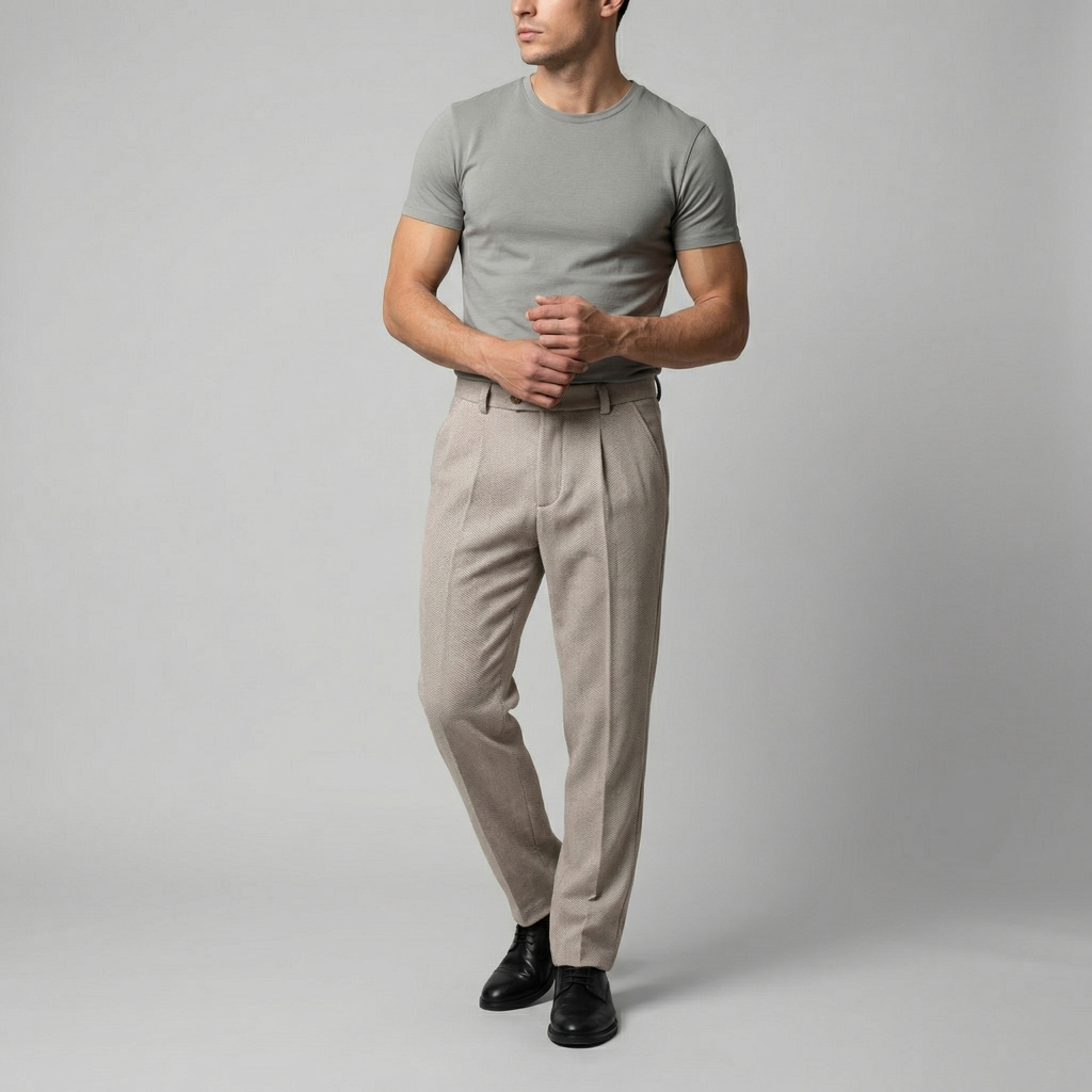 Men's Tapered Trousers - Classic Fit, Lightweight Fabric, Casual or Office Wear