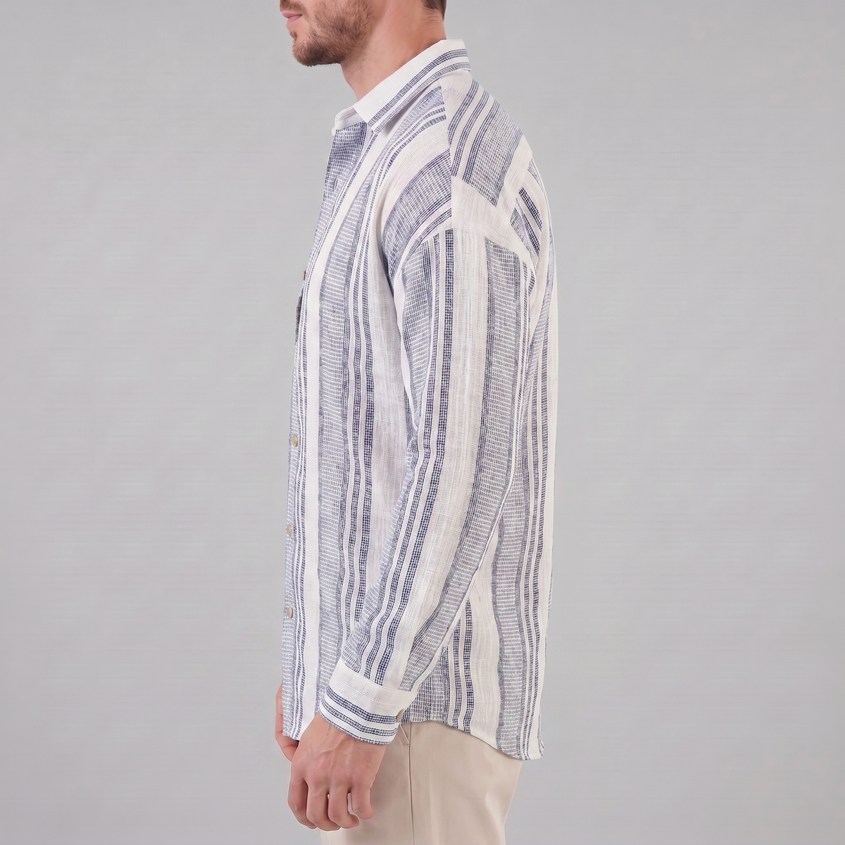 Men's Textured Stripe Summer Button-Up Shirt for Casual Wear