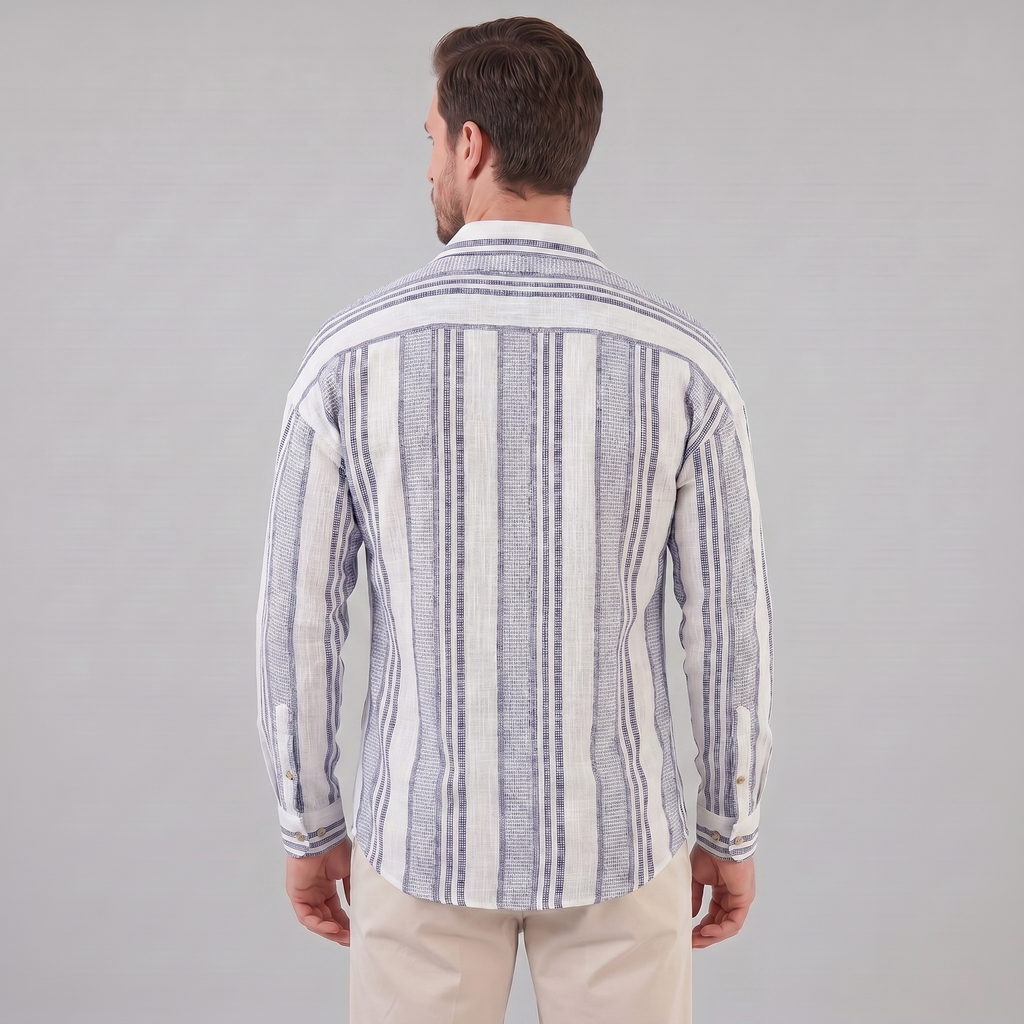 Men's Textured Stripe Summer Button-Up Shirt for Casual Wear
