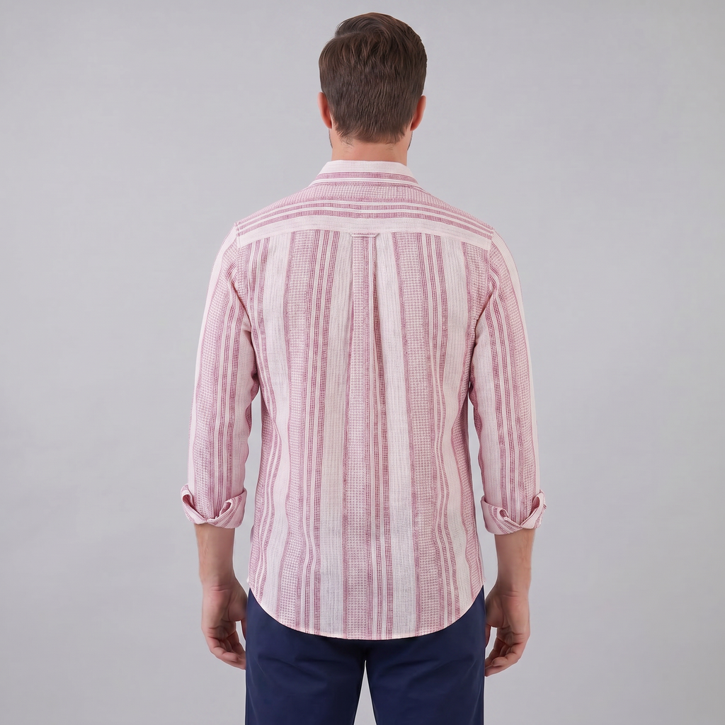 Men's Textured Stripe Summer Button-Up Shirt for Casual Wear