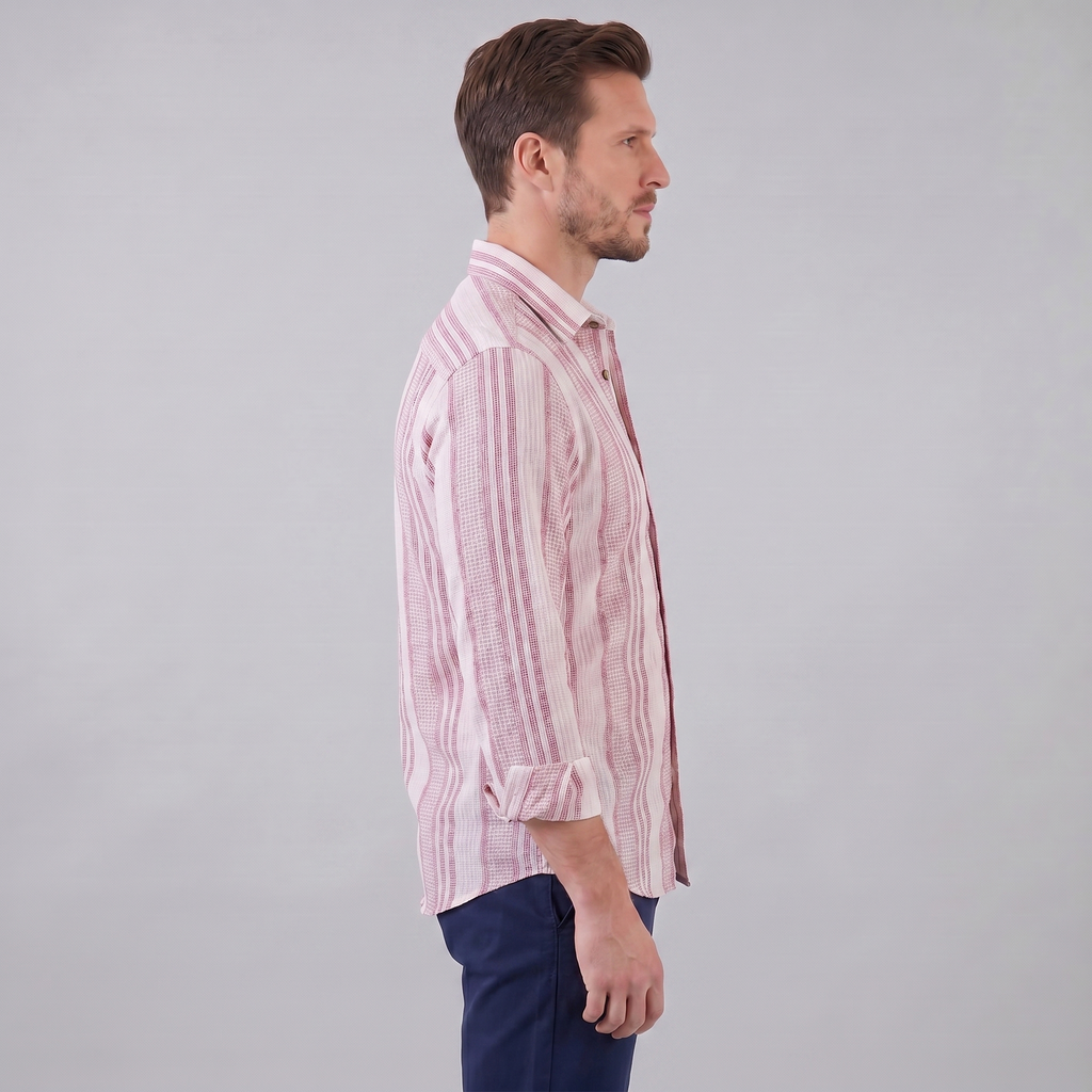Men's Textured Stripe Summer Button-Up Shirt for Casual Wear