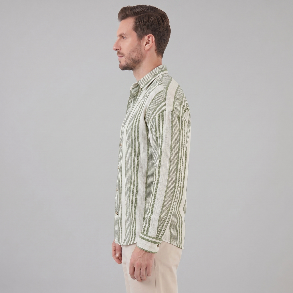 Men's Textured Stripe Summer Button-Up Shirt for Casual Wear