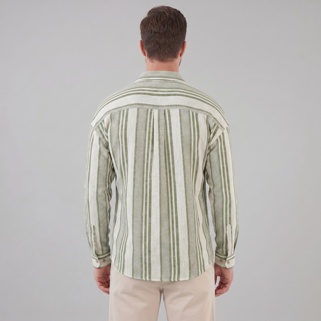 Men's Textured Stripe Summer Button-Up Shirt for Casual Wear