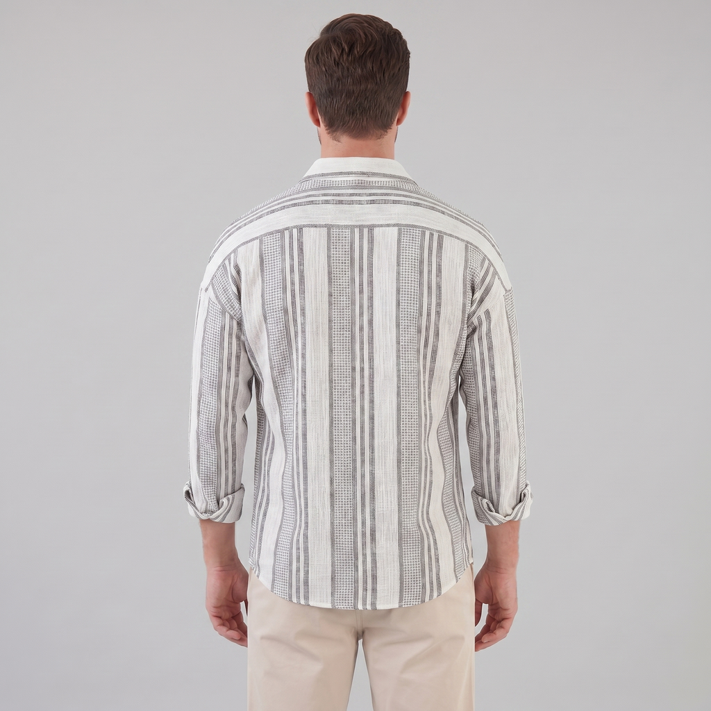 Men's Textured Stripe Summer Button-Up Shirt for Casual Wear
