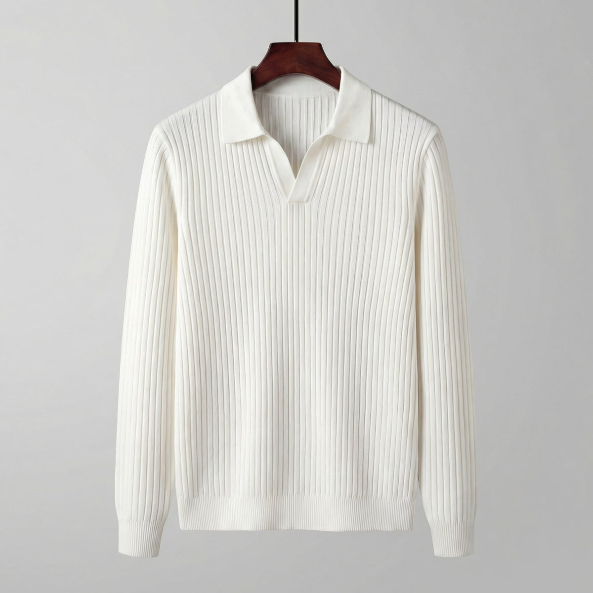 Men's V-Neck Long Sleeve Polo Shirt - Soft Cotton Blend for Casual Wear