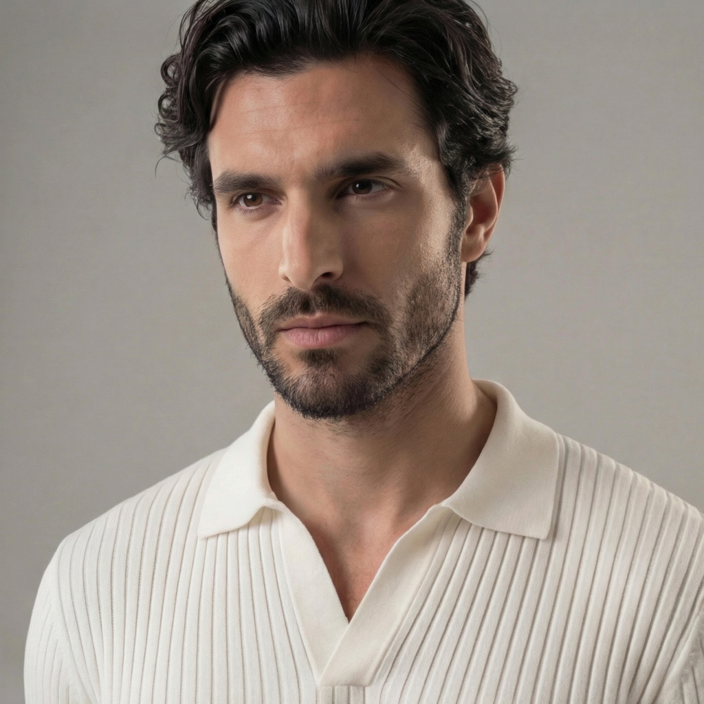 Men's V-Neck Long Sleeve Polo Shirt - Soft Cotton Blend for Casual Wear