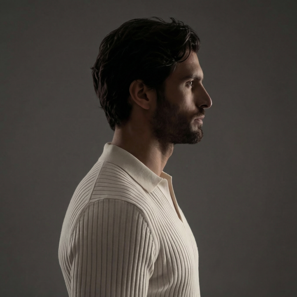 Men's V-Neck Long Sleeve Polo Shirt - Soft Cotton Blend for Casual Wear