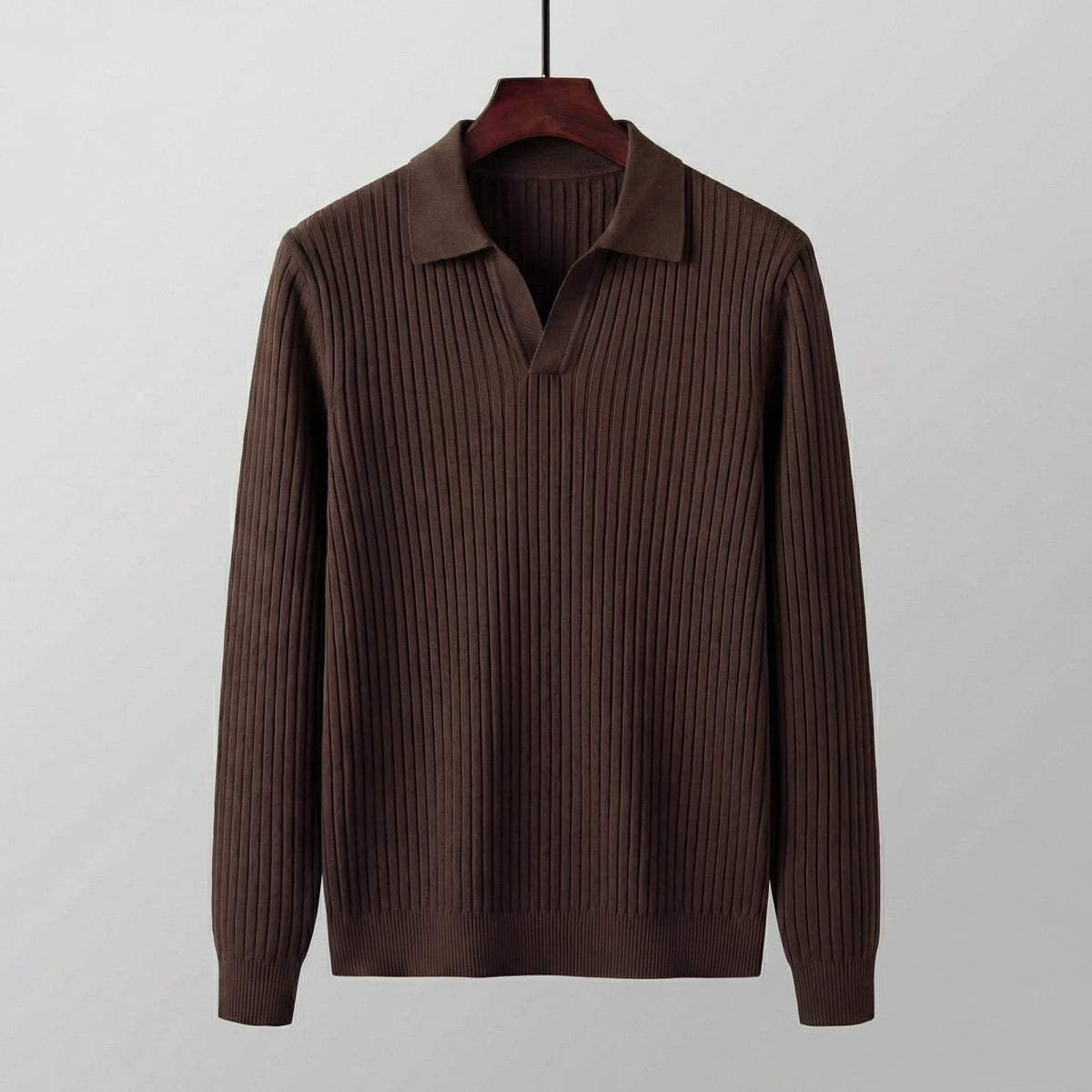 Men's V-Neck Long Sleeve Polo Shirt - Soft Cotton Blend for Casual Wear