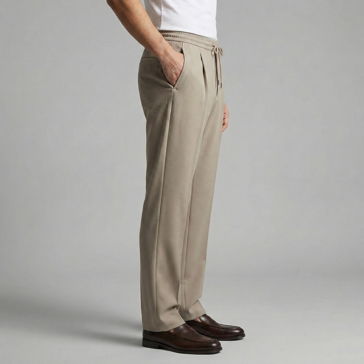 Men's Wide Leg Drawstring Trousers - Comfortable Casual Pants for Everyday Wear