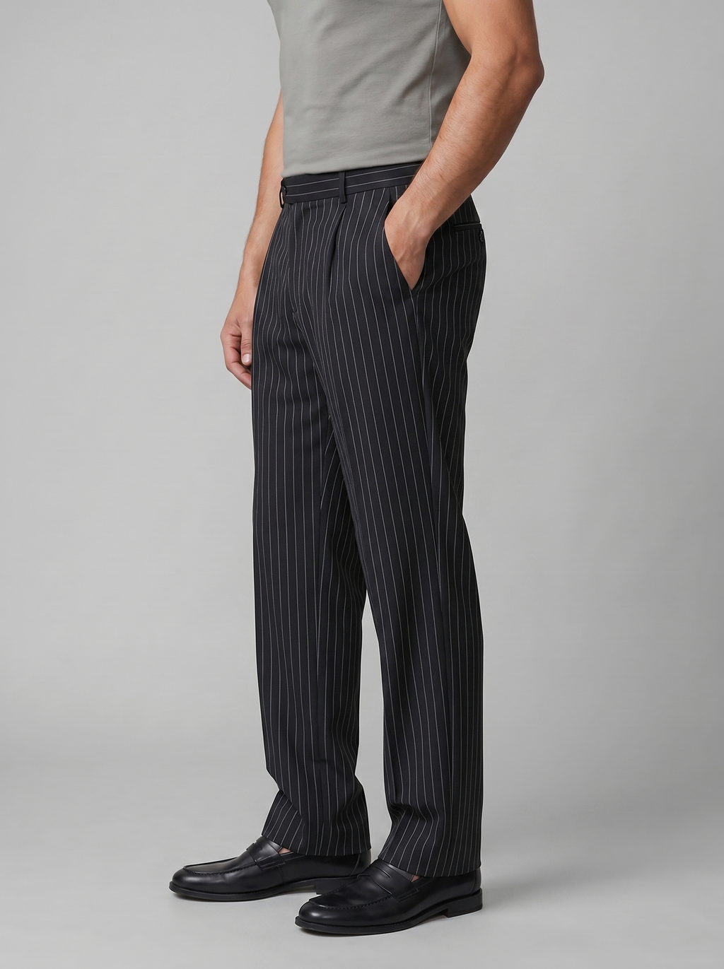 Men's Wide Leg Pinstripe Trousers - Tailored Fit for Casual or Formal Wear