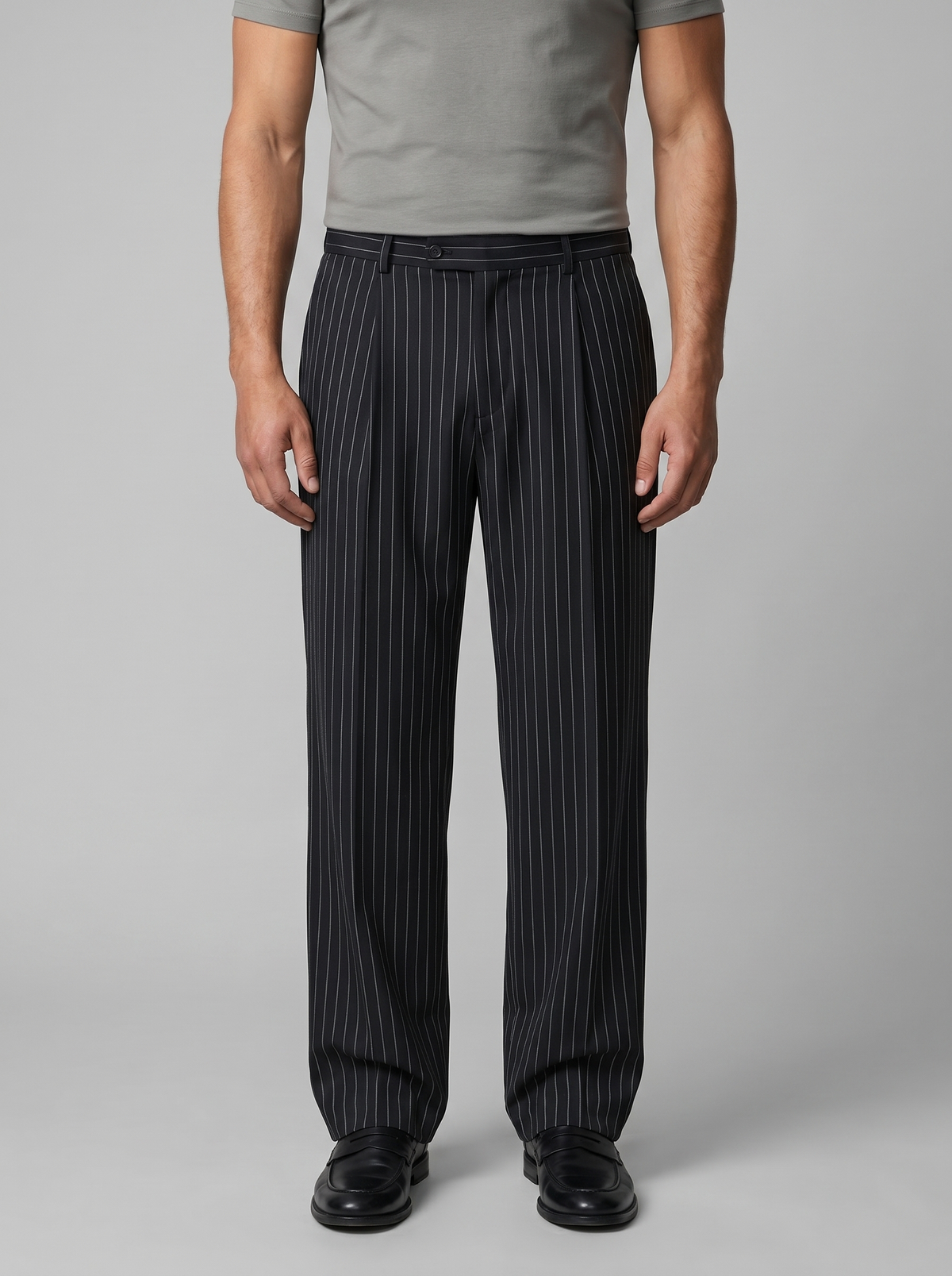 Men's Wide Leg Pinstripe Trousers - Tailored Fit for Casual or Formal Wear